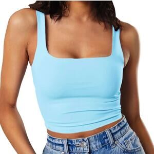 Women's Sleeveless Strappy Tank Square Neck Double Layer Crop Top